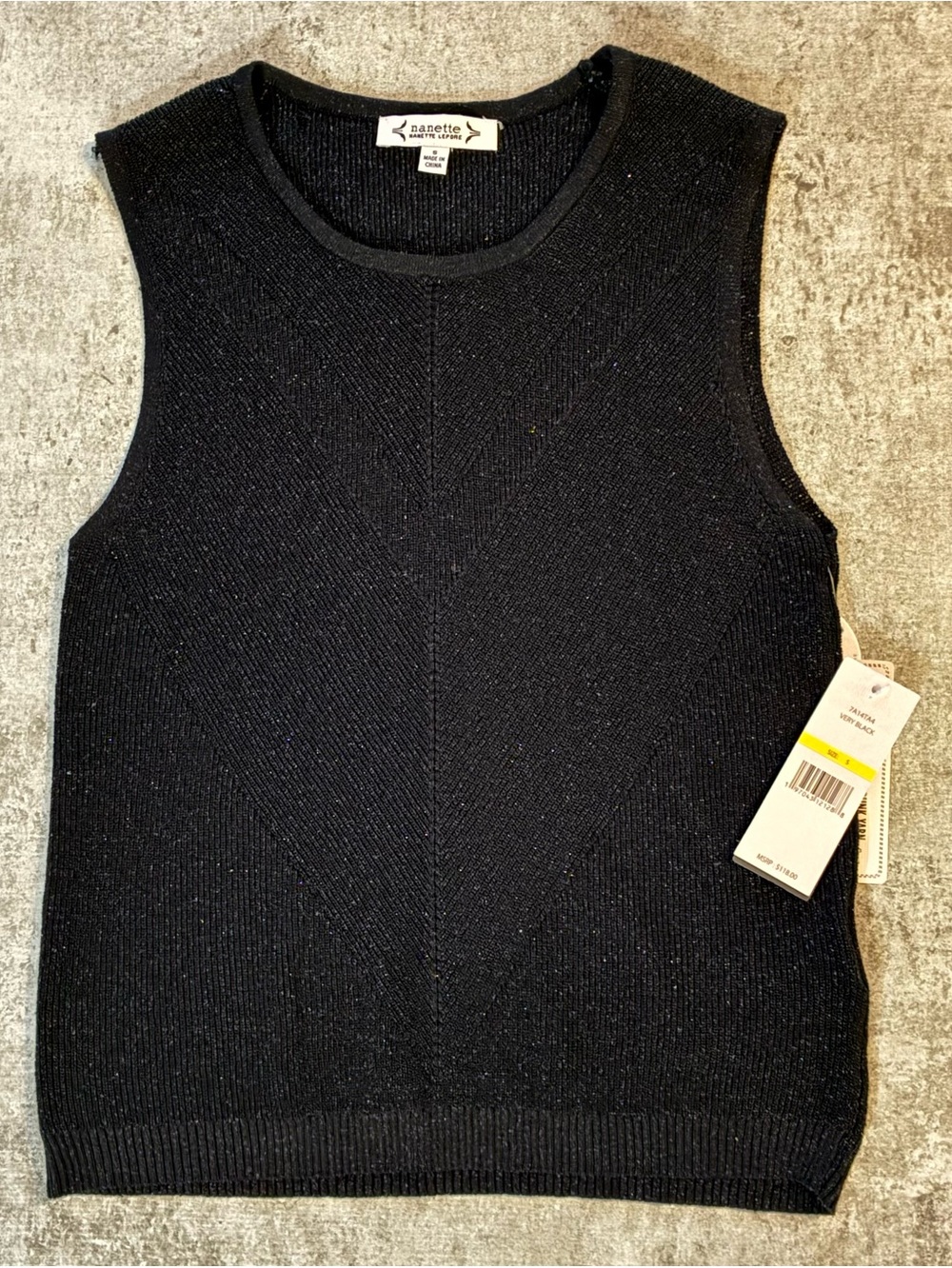 Nanette Lepore Black Ribbed Crewneck Pullover